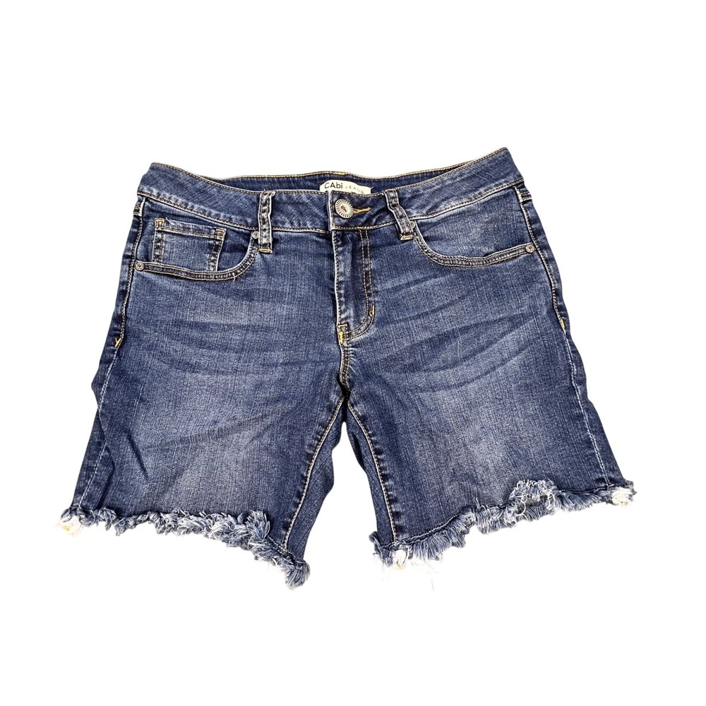 Cabi Blue Frayed Raw Hem Denim Jean Shorts Women Size 2